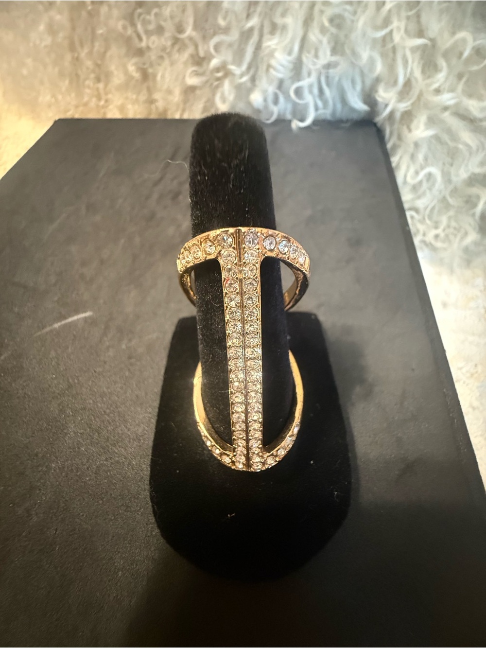 Charming Charlie Gold Crystal Pavé Cross-Style Ring